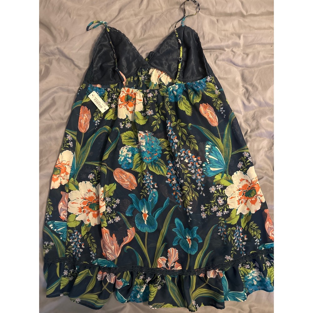 NEW Ambrielle Dark Green Floral‎ Print Babydoll Chemise Lingerie, Medium - Picture 4 of 5